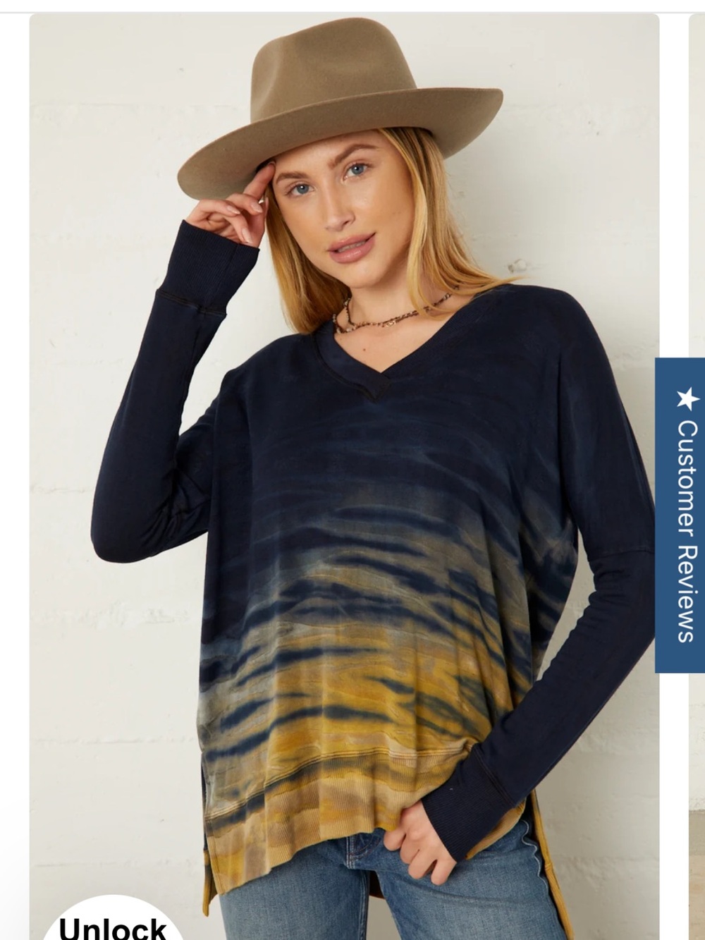 River + Sky Navy and Mustard V-Neck Tie-Dye Top Size 1X NWOT